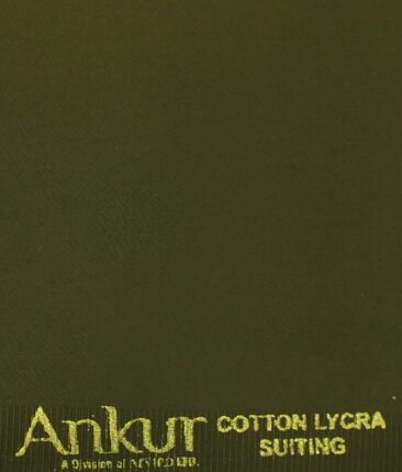 Ankur by Arvind Dark Greenish Brown Solid Cotton Lycra Stretchable Trouser Fabric (Unstitched - 1.40 Mtr)