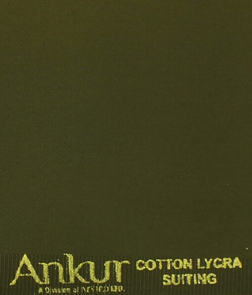 Ankur by Arvind Dark Greenish Brown Solid Cotton Lycra Stretchable Trouser Fabric (Unstitched - 1.40 Mtr)