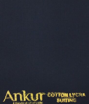 Ankur by Arvind Navy Blue Solid Cotton Lycra Stretchable Trouser Fabric (Unstitched - 1.40 Mtr)