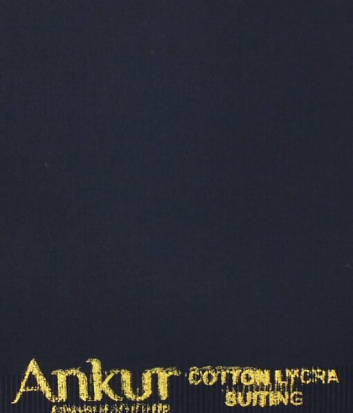 Ankur by Arvind Navy Blue Solid Cotton Lycra Stretchable Trouser Fabric (Unstitched - 1.40 Mtr)