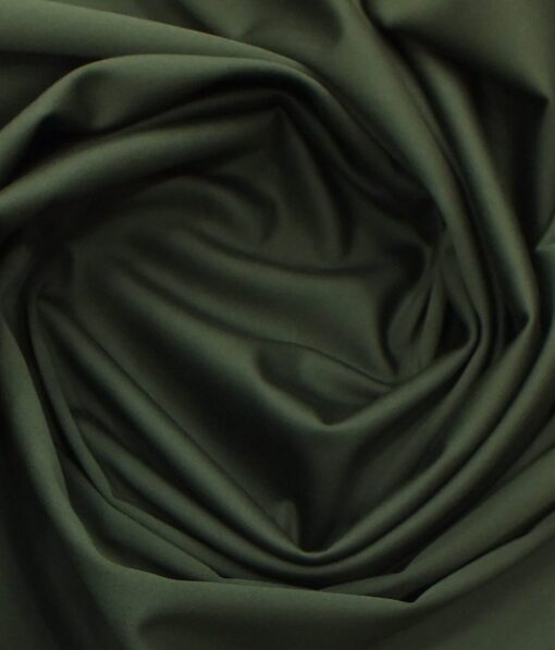 Ankur by Arvind Olive Green Solid Cotton Lycra Stretchable Trouser Fabric (Unstitched - 1.40 Mtr)