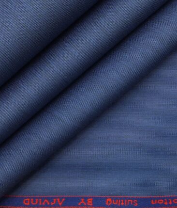 Arvind Bright Blue Self Design Egyptian Giza Cotton Trouser Fabric (Unstitched - 1.30 Mtr)