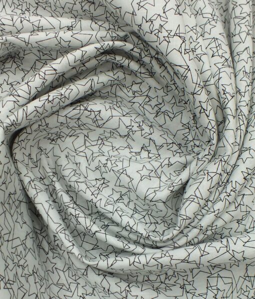 Bombay Rayon Men's White 50% Linen 50% Cotton Black Star Print Shirt Fabric (1.60 M)