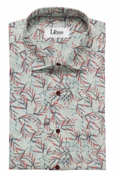 Bombay Rayon Men's White 50% Linen 50% Cotton Red Floral Print Shirt Fabric (1.60 M)
