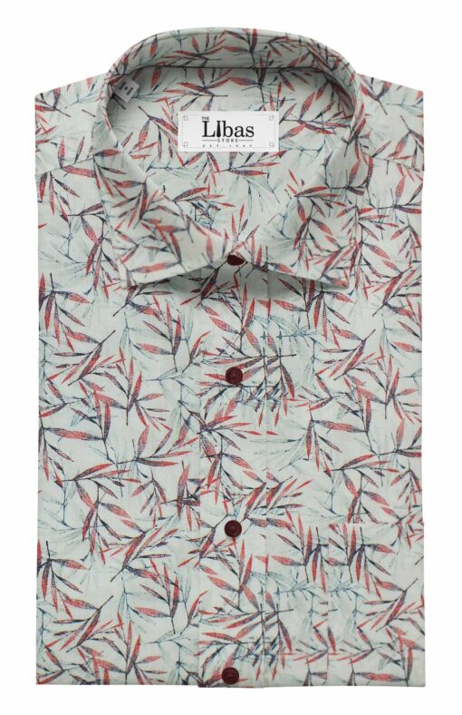 Bombay Rayon Men's White 50% Linen 50% Cotton Red Floral Print Shirt Fabric (1.60 M)