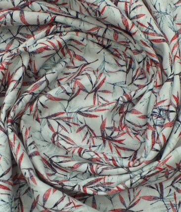 Bombay Rayon Men's White 50% Linen 50% Cotton Red Floral Print Shirt Fabric (1.60 M)