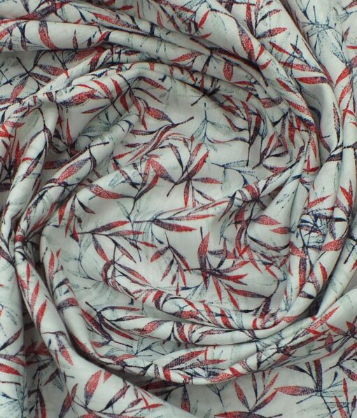 Bombay Rayon Men's White 50% Linen 50% Cotton Red Floral Print Shirt Fabric (1.60 M)