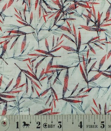 Bombay Rayon Men's White 50% Linen 50% Cotton Red Floral Print Shirt Fabric (1.60 M)