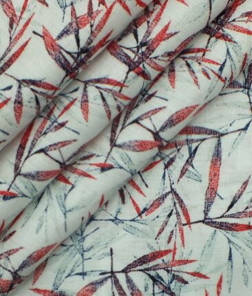 Bombay Rayon Men's White 50% Linen 50% Cotton Red Floral Print Shirt Fabric (1.60 M)