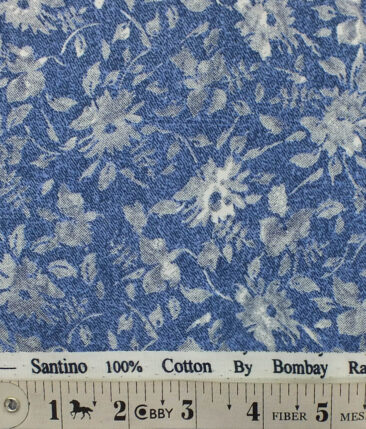 Bombay Rayon Men's Dark Blue 100% Cotton Grey Floral Print Shirt Fabric (1.60 M)