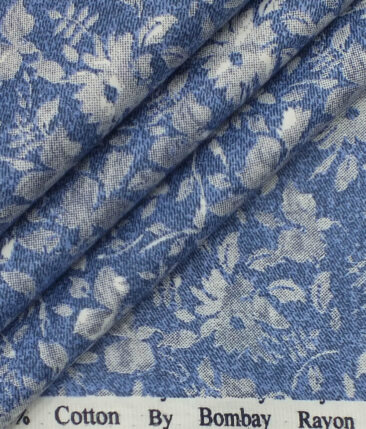 Bombay Rayon Men's Dark Blue 100% Cotton Grey Floral Print Shirt Fabric (1.60 M)