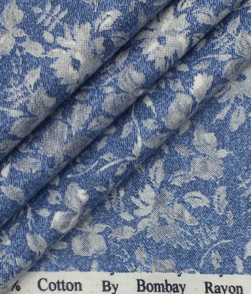Bombay Rayon Men's Dark Blue 100% Cotton Grey Floral Print Shirt Fabric (1.60 M)