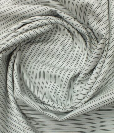 Bombay Rayon Men's White 100% Premium Cotton Black Stripes Shirt Fabric (1.60 M)