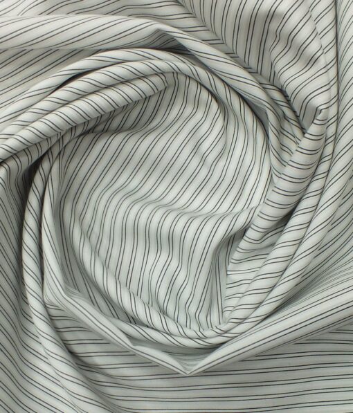 Bombay Rayon Men's White 100% Premium Cotton Black Stripes Shirt Fabric (1.60 M)