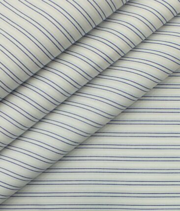 Bombay Rayon Men's White 100% Premium Cotton Blue Stripes Shirt Fabric (1.60 M)