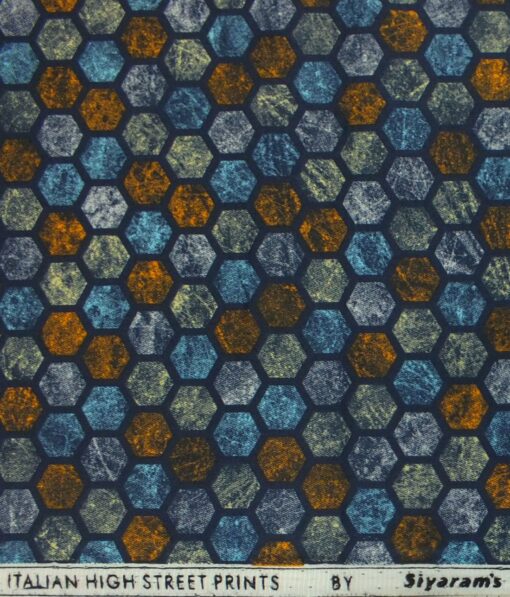 Cadini by Siyaram's Men's Dark Blue 100% Superfine Cotton Multi Color Printed Shirt Fabric (1.60 M)