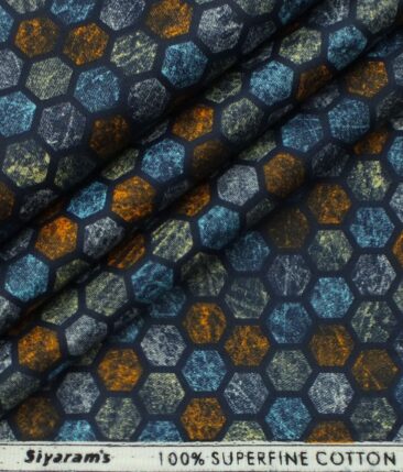 Cadini by Siyaram's Men's Dark Blue 100% Superfine Cotton Multi Color Printed Shirt Fabric (1.60 M)