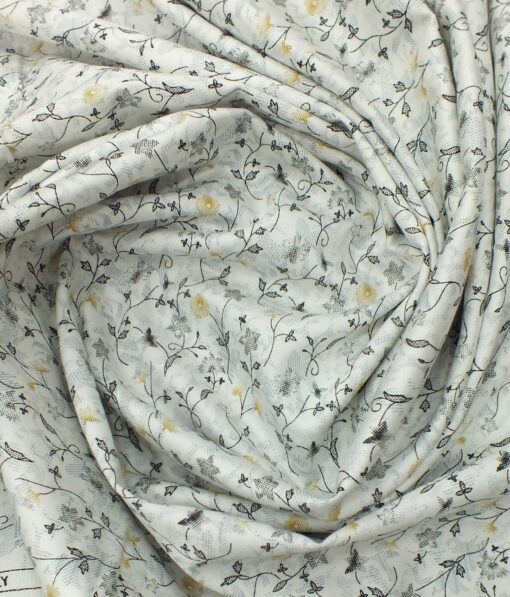 Cadini by Siyaram's Men's White 100% Cotton Floral Printed Shirt Fabric (1.60 M)