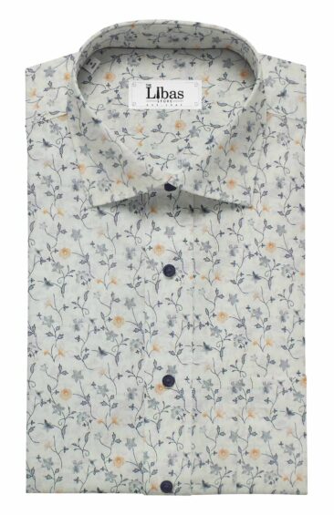 Cadini by Siyaram's Men's White 100% Cotton Floral Printed Shirt Fabric (1.60 M)