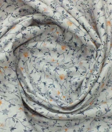 Cadini by Siyaram's Men's White 100% Cotton Floral Printed Shirt Fabric (1.60 M)