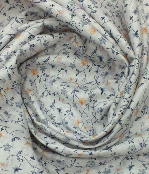Cadini by Siyaram's Men's White 100% Cotton Floral Printed Shirt Fabric (1.60 M)