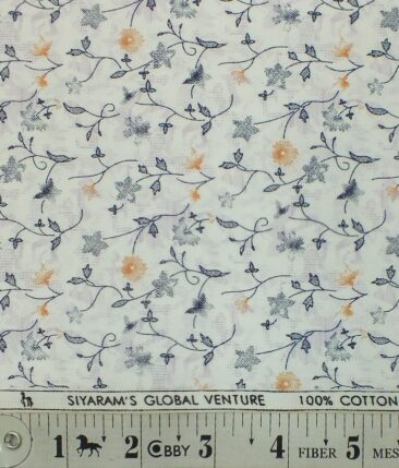 Cadini by Siyaram's Men's White 100% Cotton Floral Printed Shirt Fabric (1.60 M)