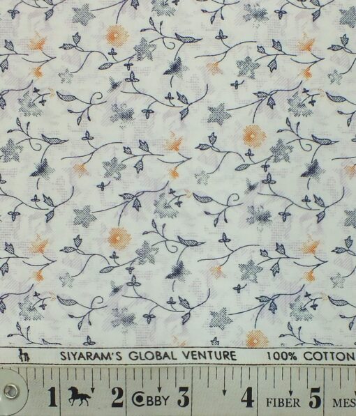 Cadini by Siyaram's Men's White 100% Cotton Floral Printed Shirt Fabric (1.60 M)