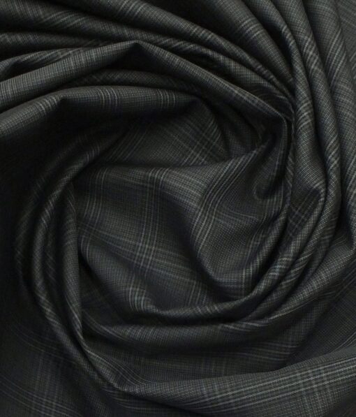 Cadini by Siyaram's Dark Grey Checks 100% Supima Cotton Trouser Fabric (Unstitched - 1.30 Mtr)