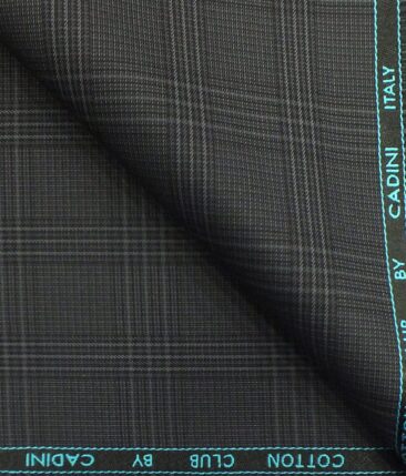 Cadini by Siyaram's Dark Grey Checks 100% Supima Cotton Trouser Fabric (Unstitched - 1.30 Mtr)