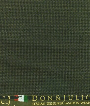 Don & Julio (D&J) Dark Olive Green Structured Terry Rayon Three Piece Suit Fabric (Unstitched - 3.75 Mtr)