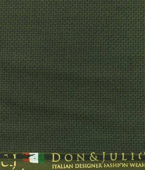 Don & Julio (D&J) Dark Olive Green Structured Terry Rayon Three Piece Suit Fabric (Unstitched - 3.75 Mtr)
