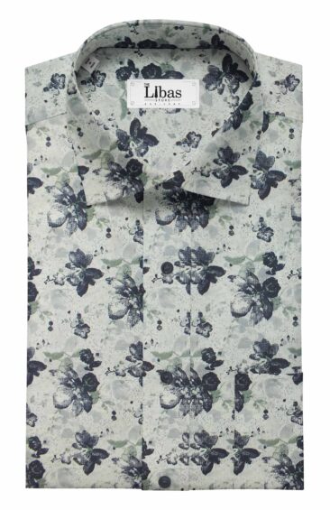 Exquisite Men's White 100% Cotton Dark Blue Floral Printed Shirt Fabric (1.60 M)