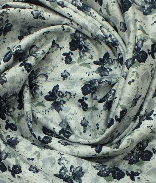 Exquisite Men's White 100% Cotton Dark Blue Floral Printed Shirt Fabric (1.60 M)