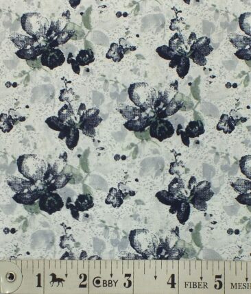 Exquisite Men's White 100% Cotton Dark Blue Floral Printed Shirt Fabric (1.60 M)