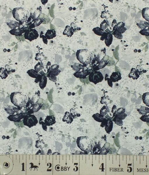 Exquisite Men's White 100% Cotton Dark Blue Floral Printed Shirt Fabric (1.60 M)
