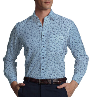 Exquisite Sky Blue 100%  Cotton Dark Blue Floral Print Shirt Fabric (2.40 M)