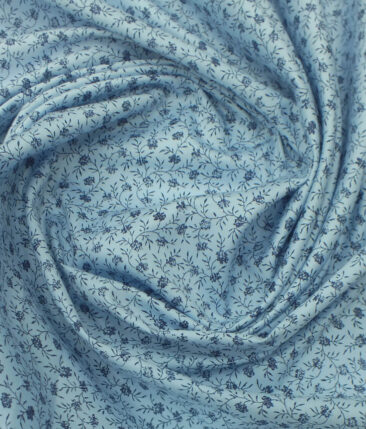 Exquisite Sky Blue 100%  Cotton Dark Blue Floral Print Shirt Fabric (2.40 M)