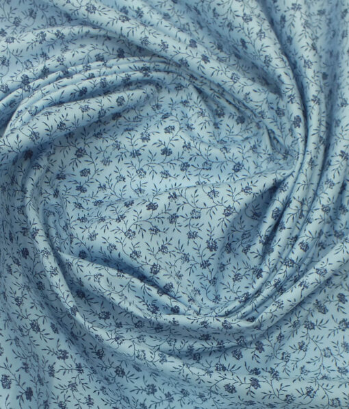 Exquisite Sky Blue 100%  Cotton Dark Blue Floral Print Shirt Fabric (2.40 M)
