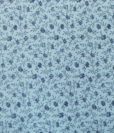 Exquisite Sky Blue 100%  Cotton Dark Blue Floral Print Shirt Fabric (2.40 M)