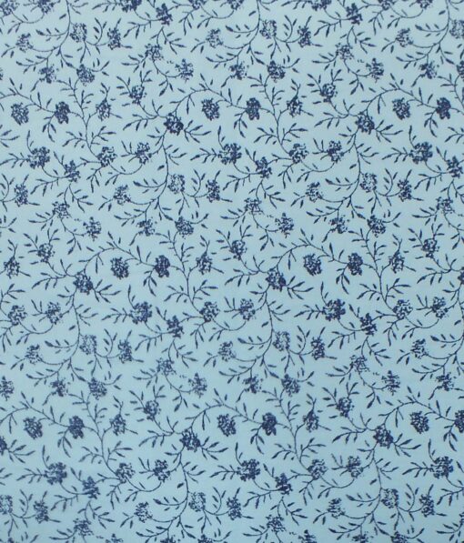 Exquisite Sky Blue 100%  Cotton Dark Blue Floral Print Shirt Fabric (2.40 M)
