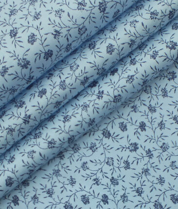 Exquisite Sky Blue 100%  Cotton Dark Blue Floral Print Shirt Fabric (2.40 M)