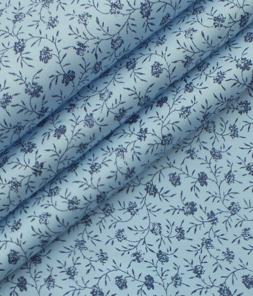 Exquisite Sky Blue 100%  Cotton Dark Blue Floral Print Shirt Fabric (2.40 M)