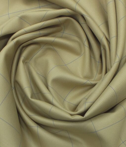Fashion Flair Beige Sky Blue Broad Check Terry Rayon Premium Three Piece Suit Fabric (Unstitched - 3.75 Mtr)