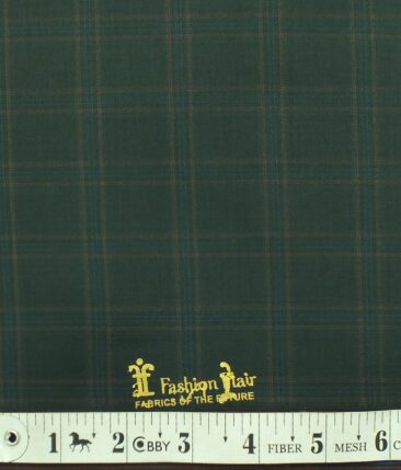Fashion Flair Dark Green Checks Terry Rayon Premium Three Piece Suit Fabric (Unstitched - 3.75 Mtr)