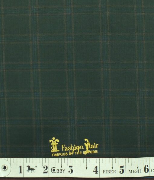 Fashion Flair Dark Green Checks Terry Rayon Premium Three Piece Suit Fabric (Unstitched - 3.75 Mtr)