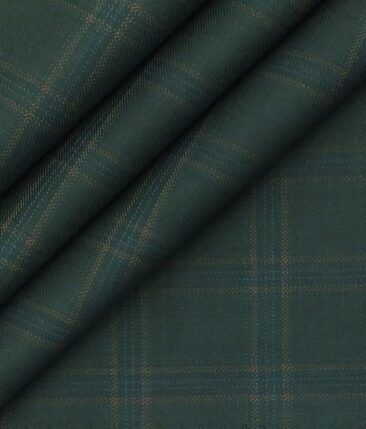 Fashion Flair Dark Green Checks Terry Rayon Premium Three Piece Suit Fabric (Unstitched - 3.75 Mtr)