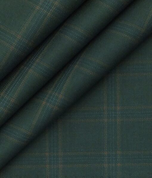 Fashion Flair Dark Green Checks Terry Rayon Premium Three Piece Suit Fabric (Unstitched - 3.75 Mtr)