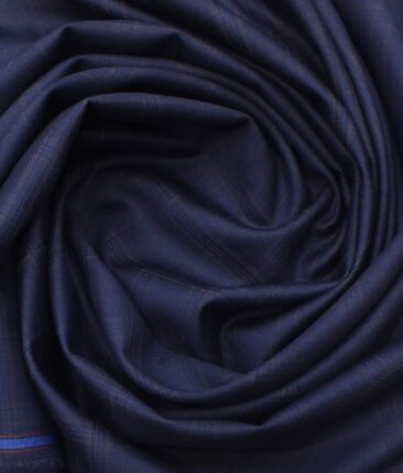 Fashion Flair Dark Royal Blue Checks Terry Rayon Premium Three Piece Suit Fabric (Unstitched - 3.75 Mtr)