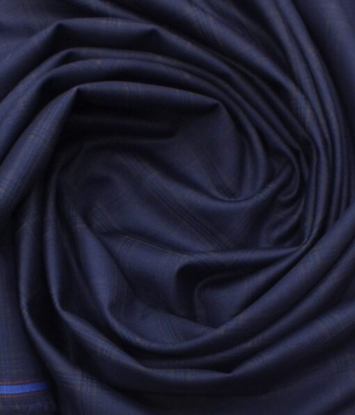 Fashion Flair Dark Royal Blue Checks Terry Rayon Premium Three Piece Suit Fabric (Unstitched - 3.75 Mtr)