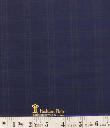 Fashion Flair Dark Royal Blue Checks Terry Rayon Premium Three Piece Suit Fabric (Unstitched - 3.75 Mtr)